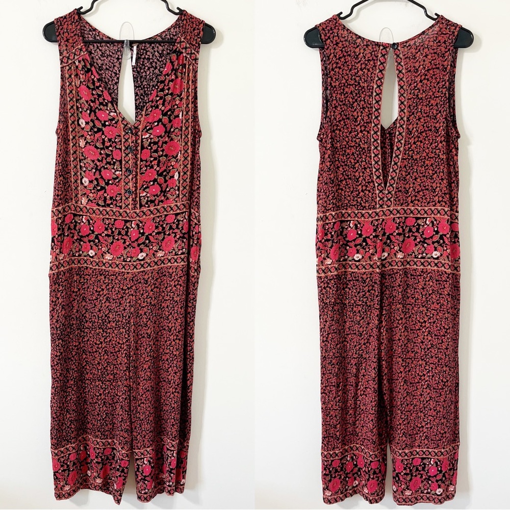 Free People Boho Floral Culotte Wide Leg Cropped Jumpsuit Size Medium - Picture 2 of 13